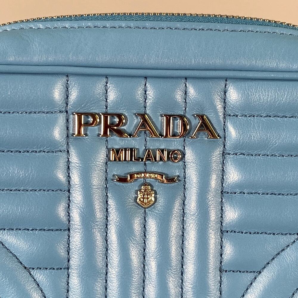 PRADA Blue Quilted Calfskin Leather Shoulder Bag Handbag - Picture 2 of 10